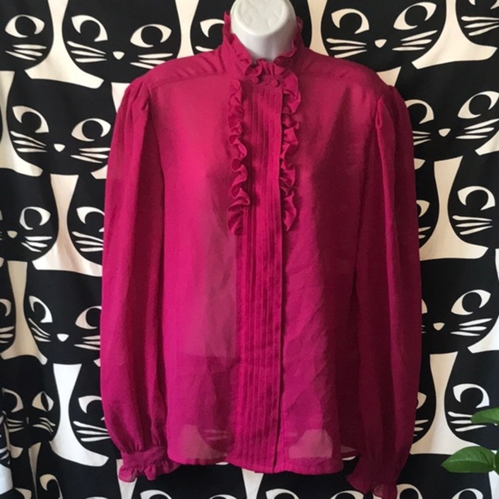 Vintage Ruffles Shear chiffon pink blouse
